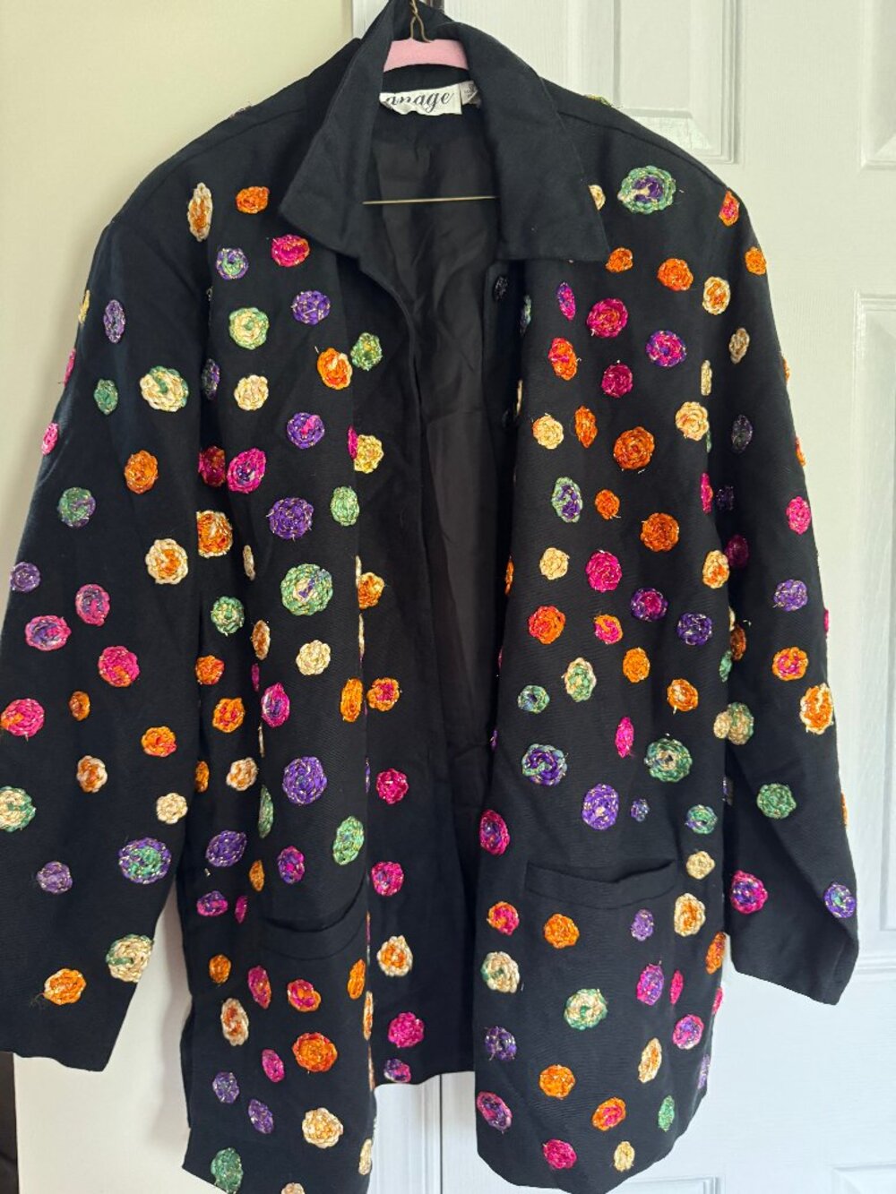 Anage XL Cotton Blazer Modernist Wearable Art Vibrant Rainbow Swirls Grandma